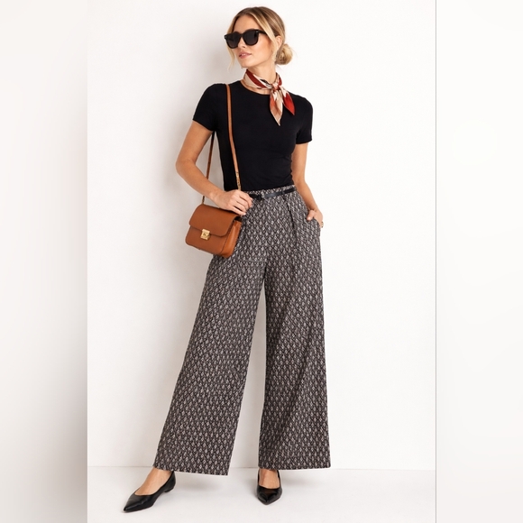 elevenses Pants - Elevenses By Anthropologie Black & White Ikat Wide-Leg Pants XL